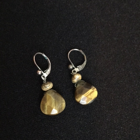Tigers Eye gemstone lever back dangle Earrings - Picture 1 of 5
